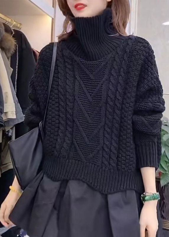 Black Turtle Neck Knit Sweater Tops Winter