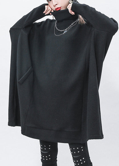 Black Turtleneck Patchwork Knit Sweaters Long Sleeve