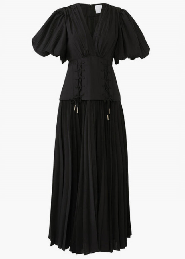Black V Neck Lace Up Cotton Long Dresses Summer