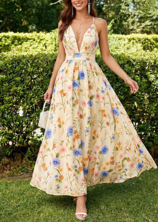 Black V Neck Print Chiffon Spaghetti Strap Dress Summer