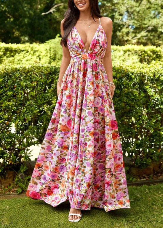 Black V Neck Print Chiffon Spaghetti Strap Dress Summer