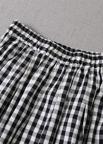 Black White Plaid Wrinkled Pockets Fall Skirt