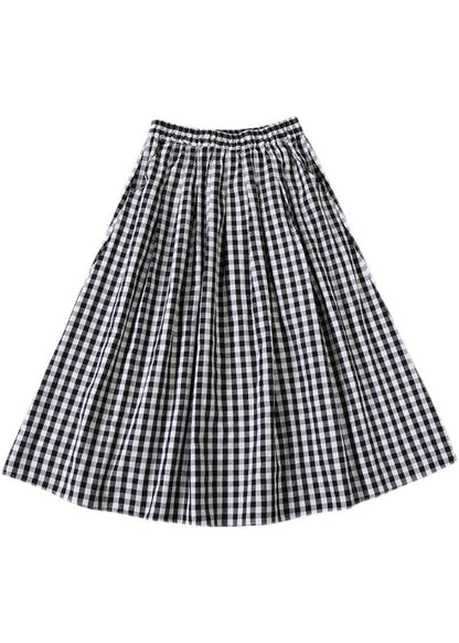 Black White Plaid Wrinkled Pockets Fall Skirt
