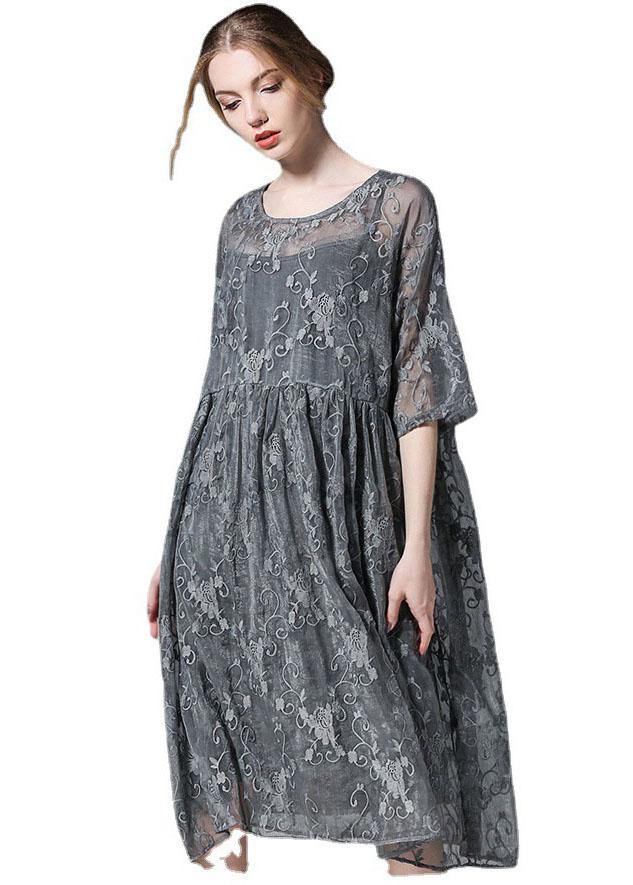 Black Wrinkled Hollow Out Summer Dress