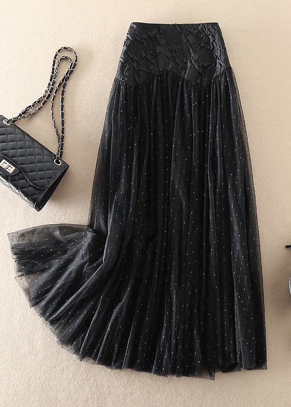 Black Zip Up Patchwork Tulle Skirts Spring