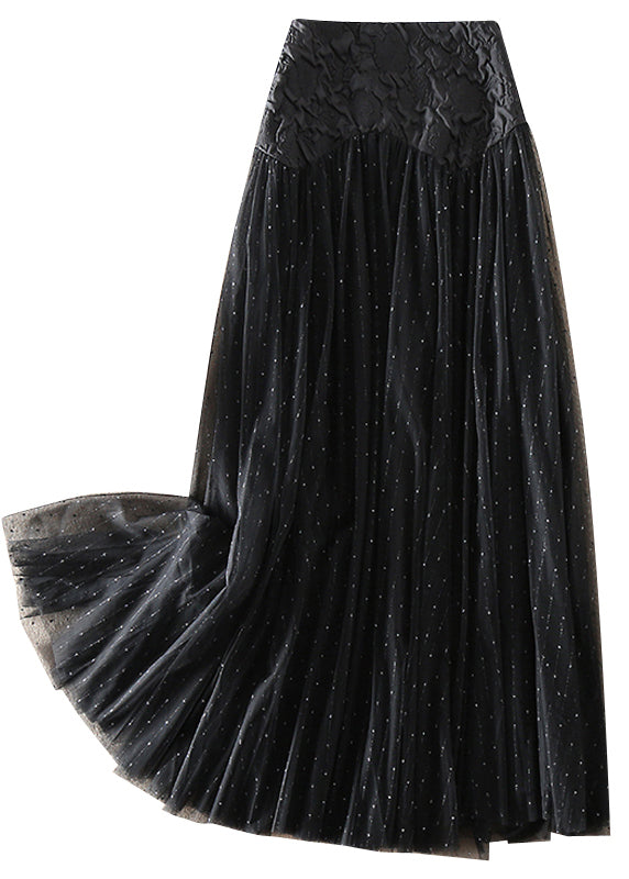 Black Zip Up Patchwork Tulle Skirts Spring