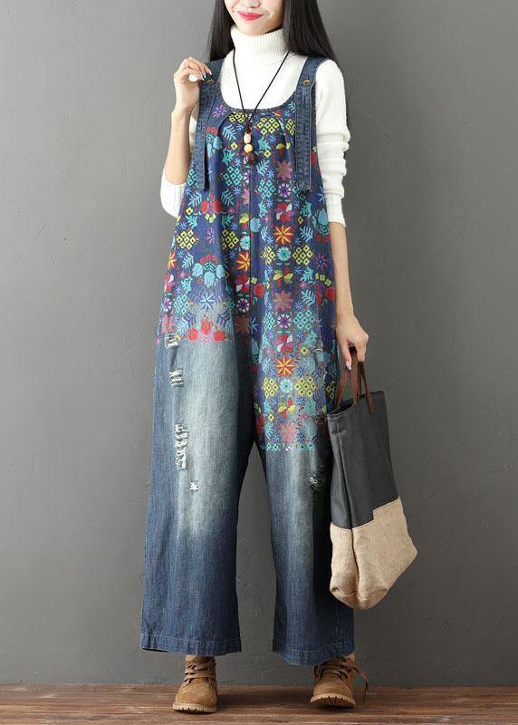 Blue Print Wide Leg Fall Romper Denim