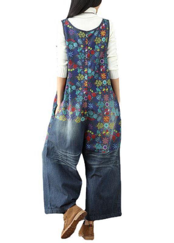 Blue Print Wide Leg Fall Romper Denim