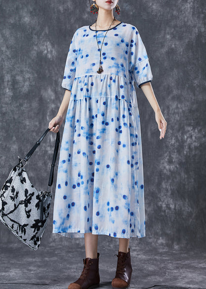 Blue Dot Oversized Patchwork Linen Maxi Dresses Summer