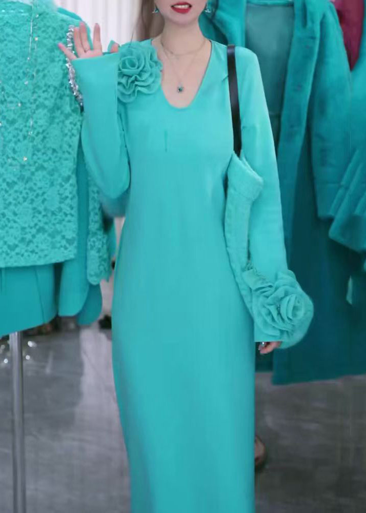 Blue Original Design Knit Long Dress Winter