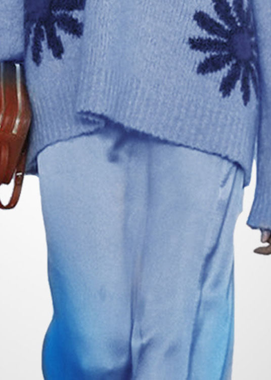 Blue O-neck Thick Jacquard Cozy Wool Sweaters Winter