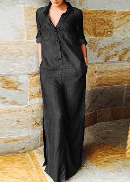 Blue Peter Pan Collar Patchwork Long Denim Dress Long Sleeve