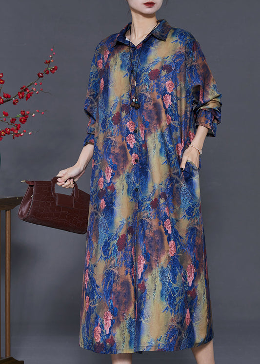 Blue Peter Pan Collar Tie Dye Silk Shirt Dress Summer