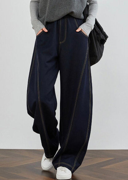 Blue Pockets Patchwork Denim Pants Spring