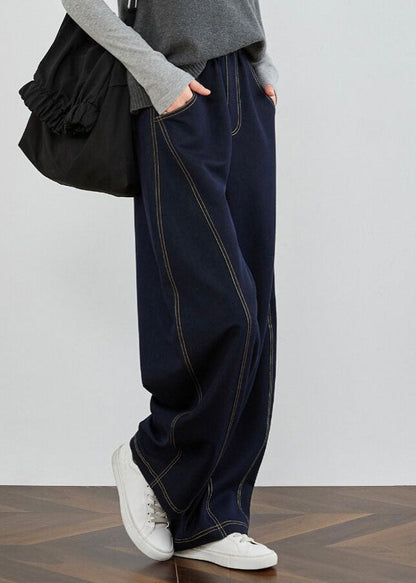 Blue Pockets Patchwork Denim Pants Spring