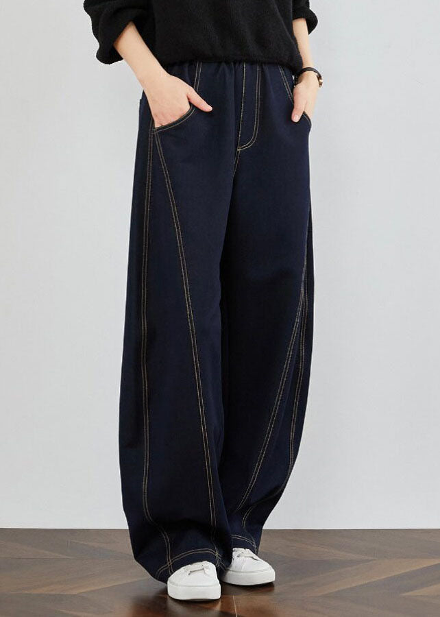 Blue Pockets Patchwork Denim Pants Spring