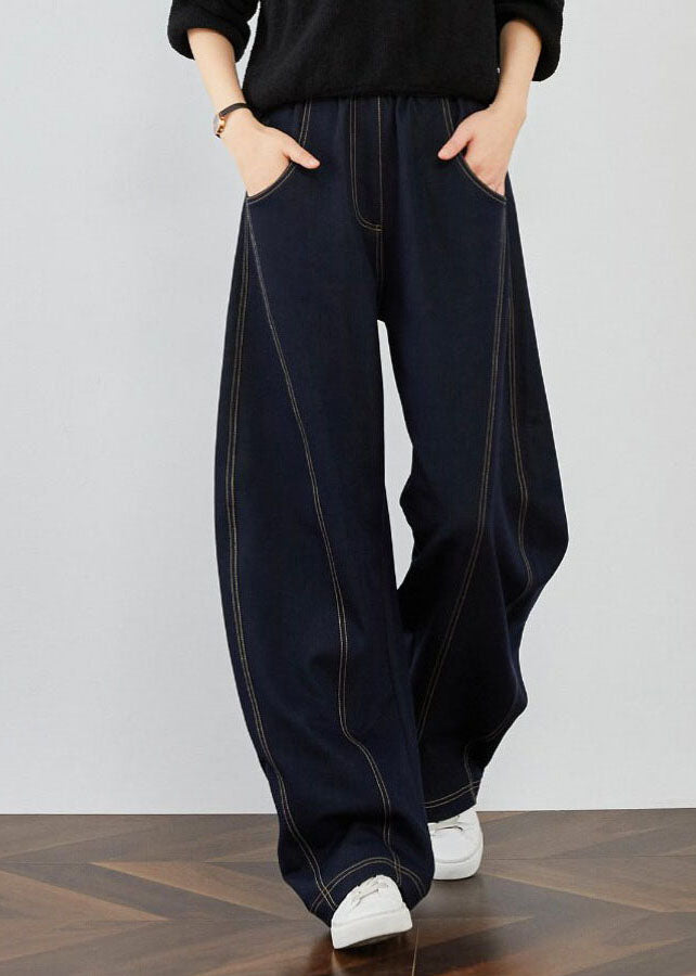 Blue Pockets Patchwork Denim Pants Spring