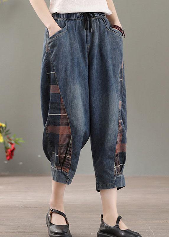 Blue Pockets Patchwork Fall Harem Denim Pants
