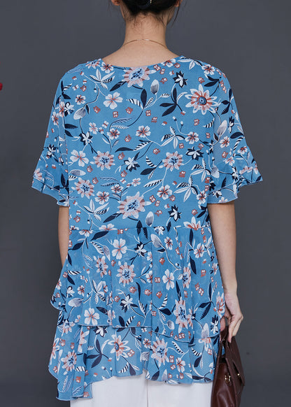 Blue Print Silm Fit Chiffon Shirt Summer