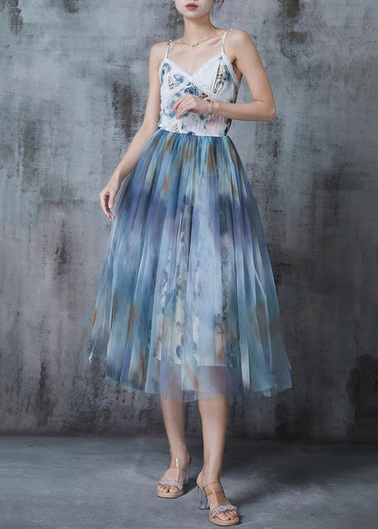 Blue Tie Dye Exra Large Hem Tulle Cami Dresses Summer