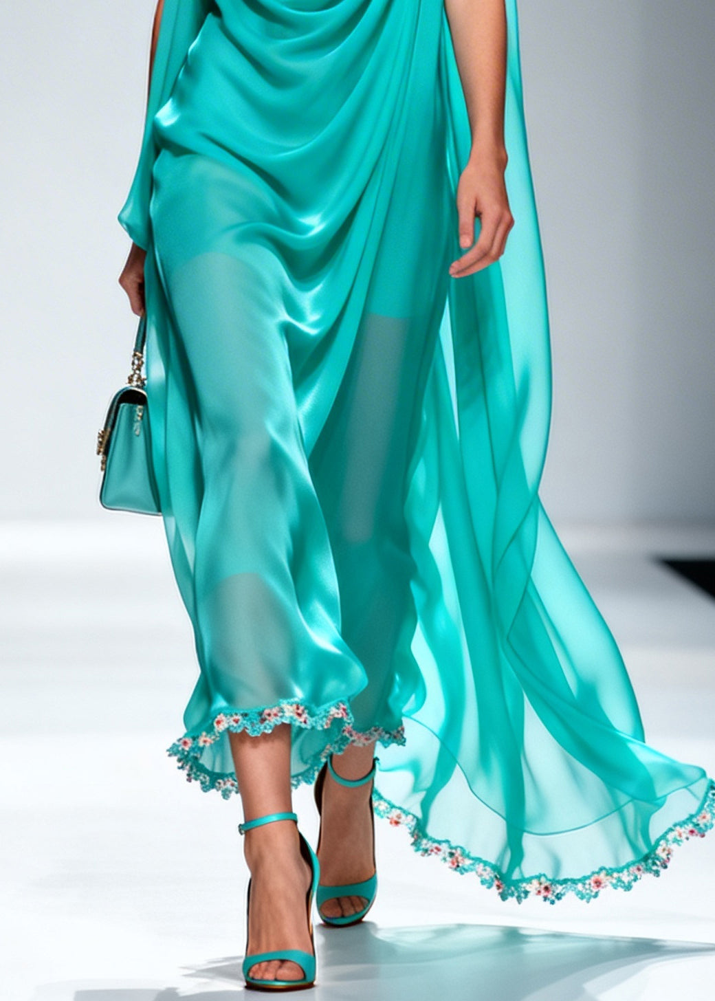 Blue Wrinkled Draping Chiffon Long Dress Summer