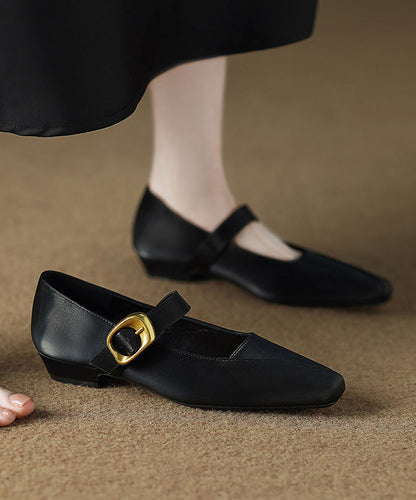 Buckle Strap Splicing Flats Brown Faux Leather