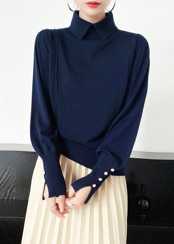 Camel Peter Pan Collar Woolen Knit Sweater Long Sleeve