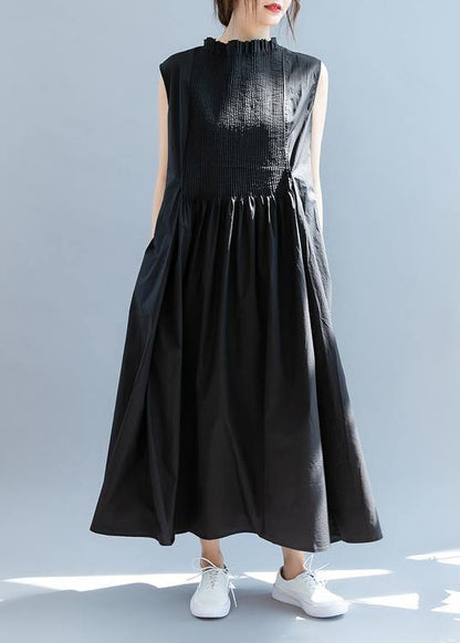 Cinched Cotton Summer Clothes Black Maxi Dress