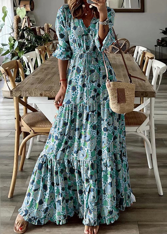 Cinched Print Exra Large Hem Cotton Ankle Dress Summer