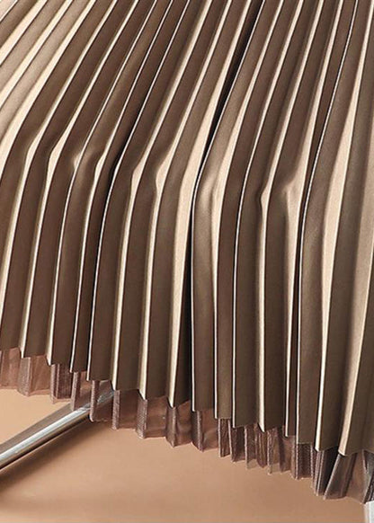 Chocolate Elastic Waist Velour Tulle Pleated Skirts Spring