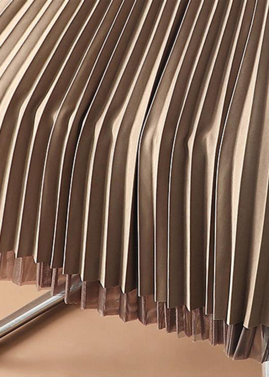 Chocolate Elastic Waist Velour Tulle Pleated Skirts Spring