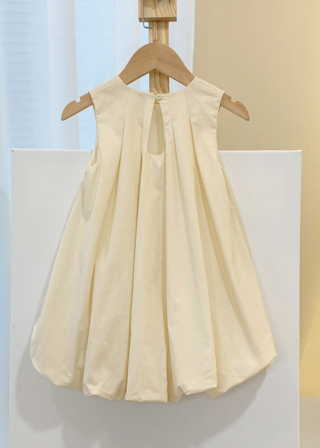 Coffee O-neck Patchwork Wrinkled Cotton Kids Maxi Dresses Sleeveless
