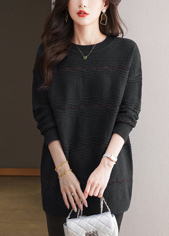 Coffee O Neck Woolen Mid Sweater Spring