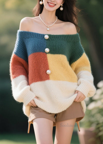 Colorblock Nail Bead Knit Sweater Tops Fall