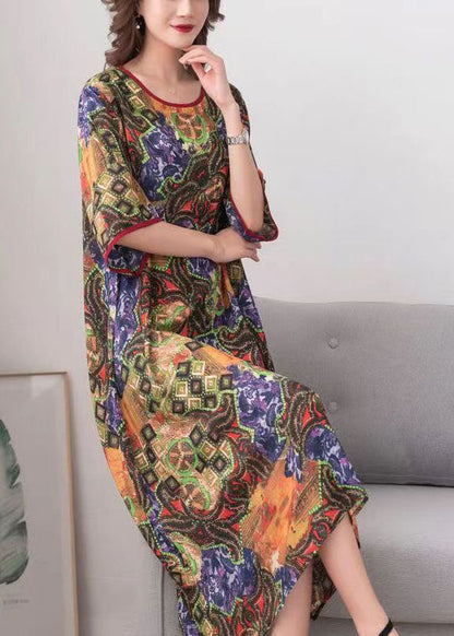 Colorblock O Neck Print Patchwork Chiffon Dress Summer