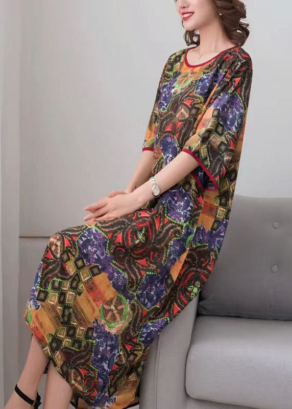 Colorblock O Neck Print Patchwork Chiffon Dress Summer