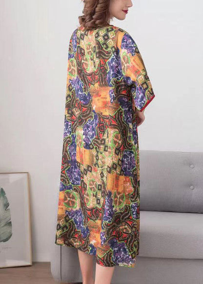 Colorblock O Neck Print Patchwork Chiffon Dress Summer