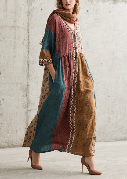 Colorblock Oversized Patchwork Print Cotton Dresses Summer