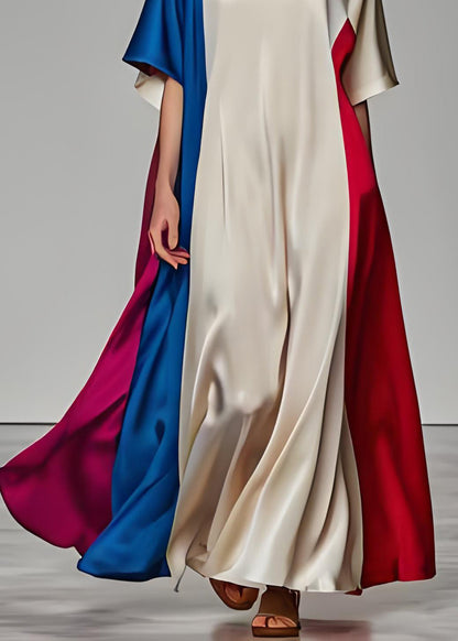 Colorblock Patchwork Loose Silk Dresses Summer