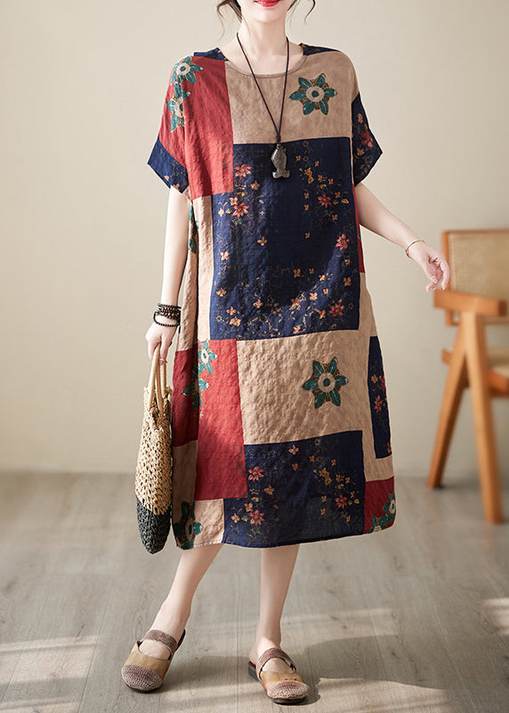 Colorblock Print Maxi Dresses Short Sleeve