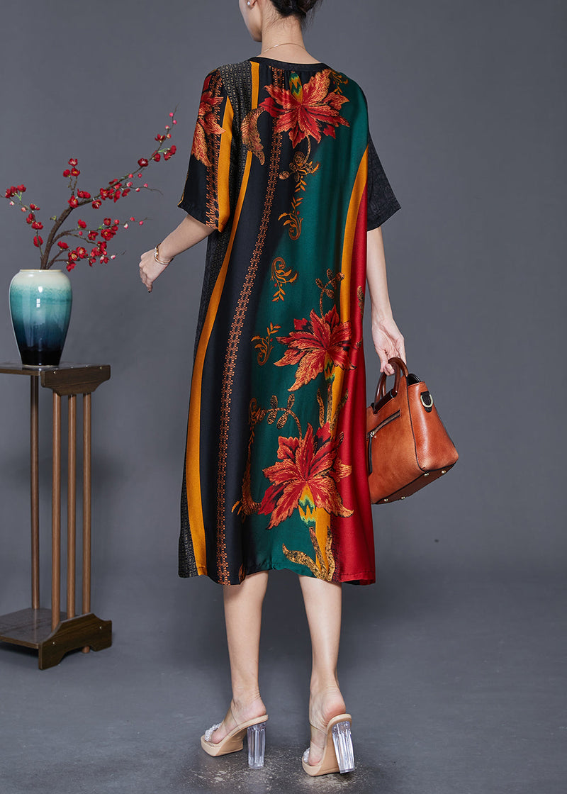 Colorblock V Neck Patchwork Silk Robe Dresses Summer