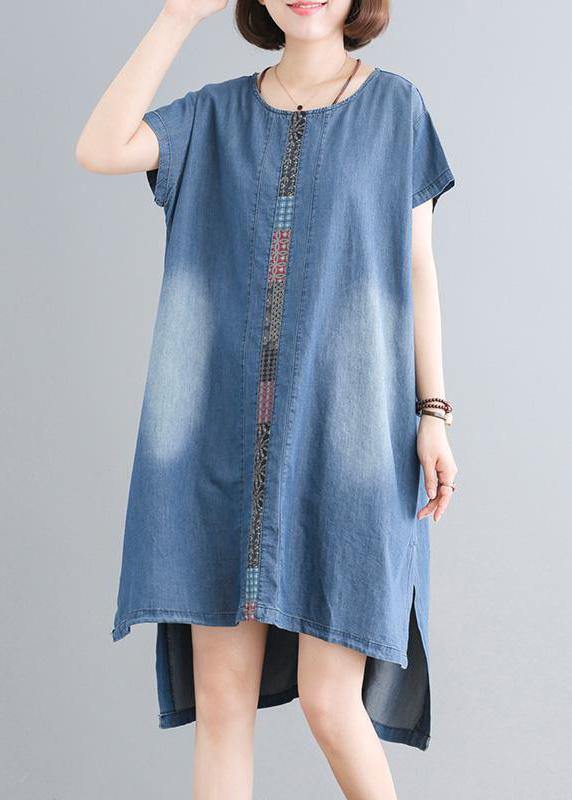 Cotton Clothes Indian Spliced Pockets Denim Dress