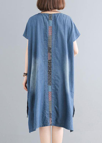 Cotton Clothes Indian Spliced Pockets Denim Dress