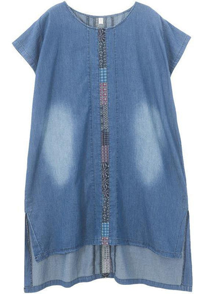 Cotton Clothes Indian Spliced Pockets Denim Dress