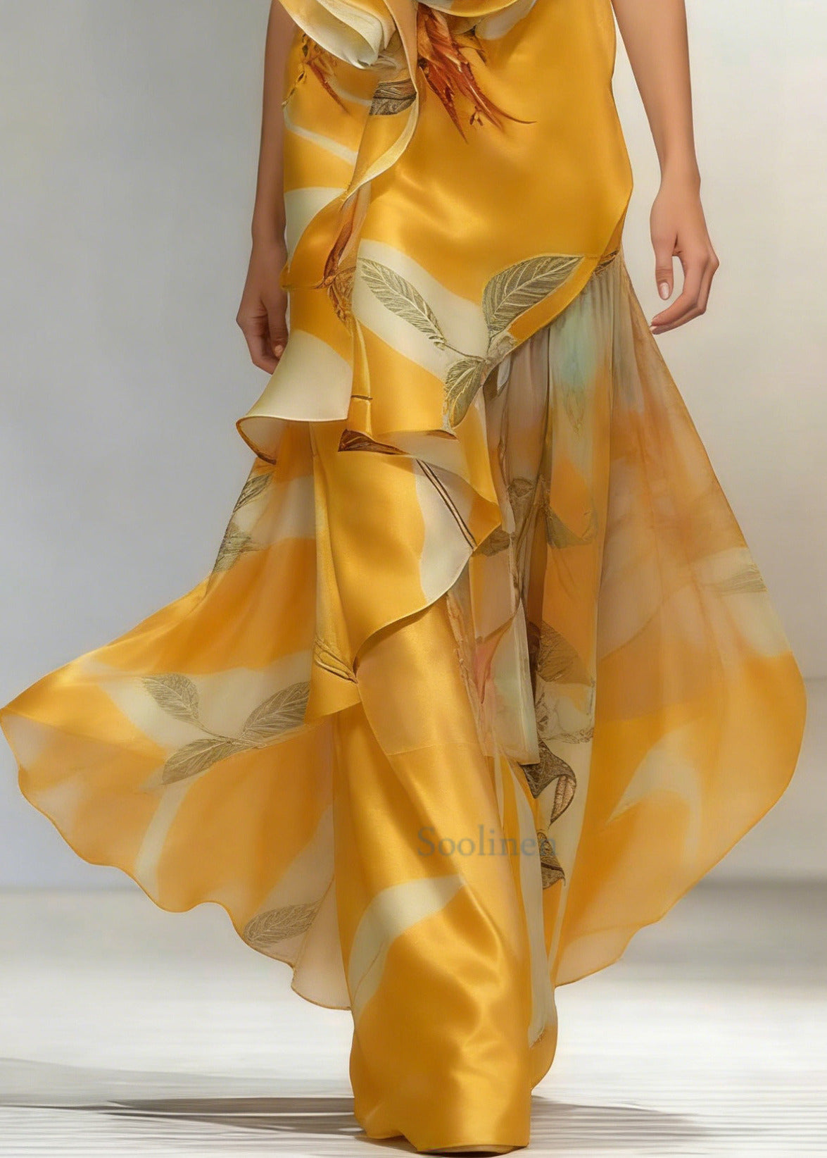 Flounce Oblique Collar Evening Dresses