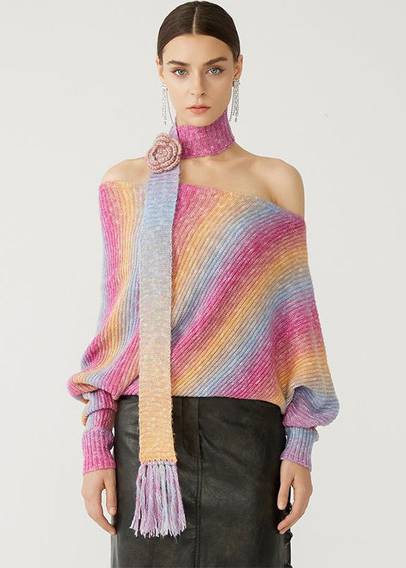 Gradient Color Cold Shoulder Knit Sweater Spring