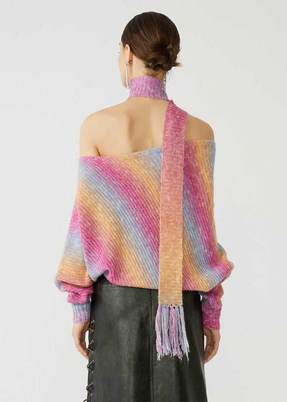 Gradient Color Cold Shoulder Knit Sweater Spring