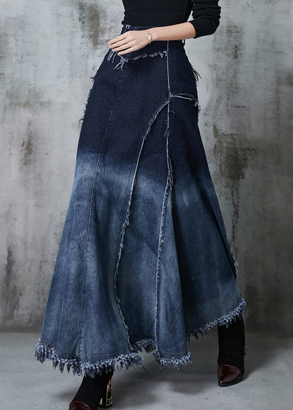 Gradient Color Patchwork Exra Large Hem Denim Skirt Spring