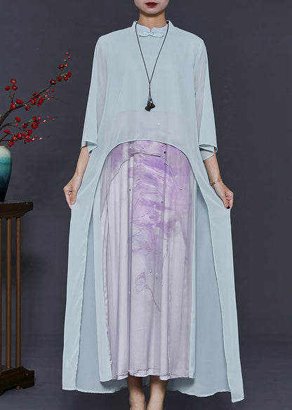 Green Asymmetrical Nail Bead Chiffon Oriental Dress Summer
