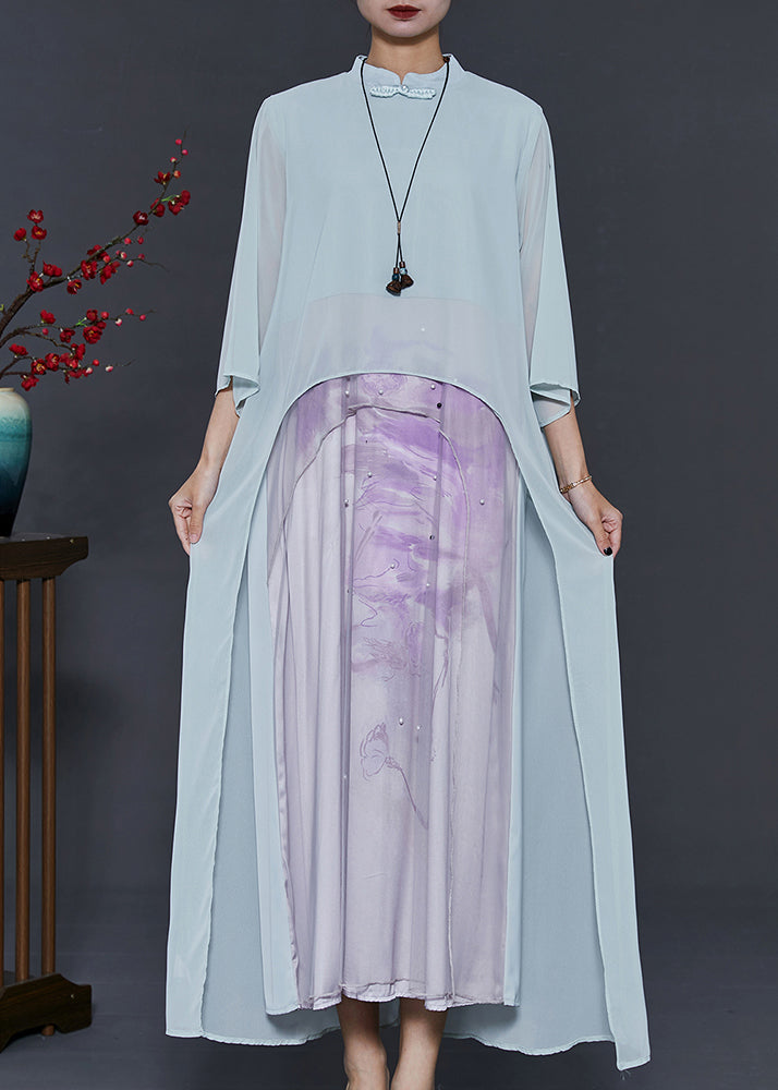 Green Asymmetrical Nail Bead Chiffon Oriental Dress Summer